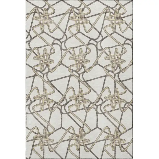 Ivory And Beige Geometric Washable Area Rug With UV Protection Photo 3