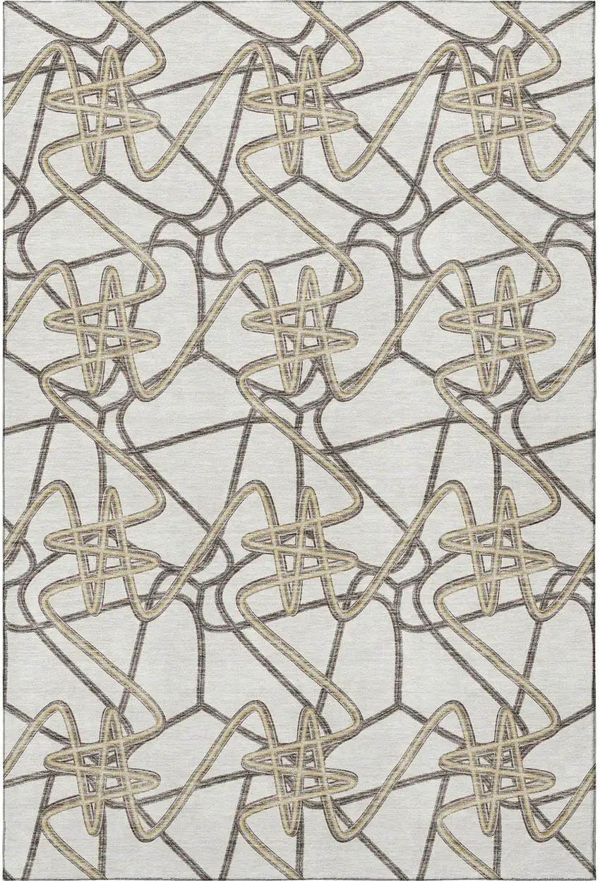 Ivory And Beige Geometric Washable Area Rug With UV Protection Photo 3