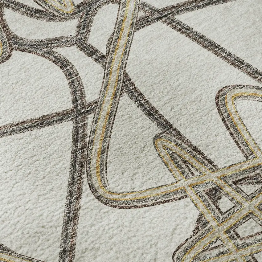 Ivory And Beige Geometric Washable Area Rug With UV Protection Photo 9