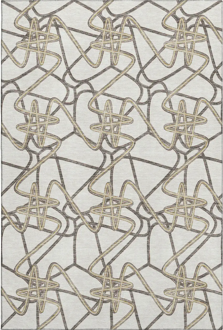 Ivory And Beige Geometric Washable Area Rug With UV Protection Photo 1