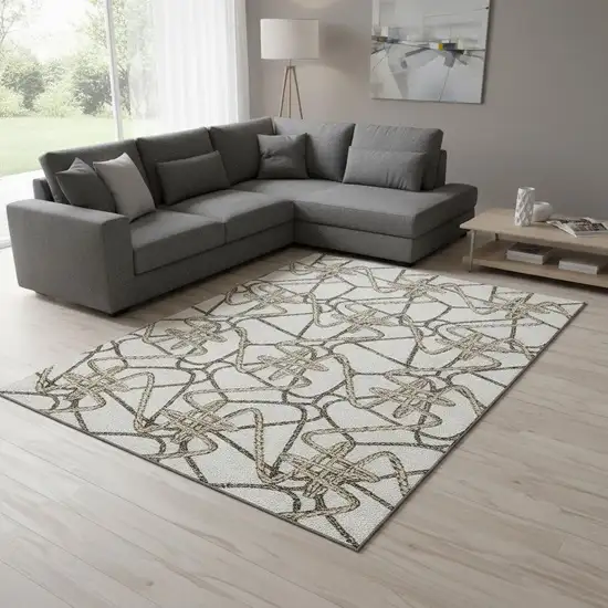 Ivory And Beige Geometric Washable Area Rug With UV Protection Photo 2