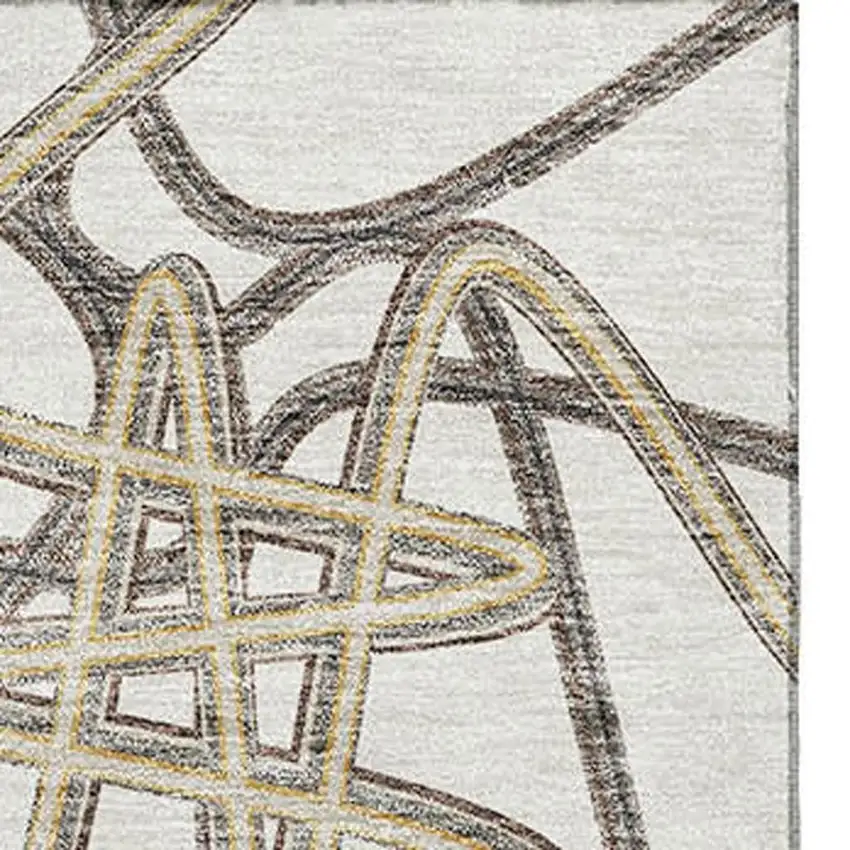 Ivory And Beige Geometric Washable Area Rug With UV Protection Photo 2