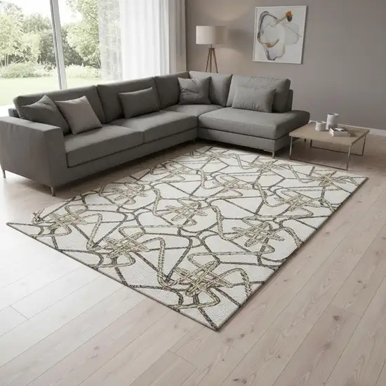 Ivory And Beige Geometric Washable Area Rug With UV Protection Photo 2