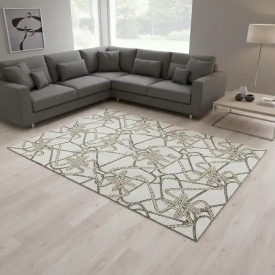 Ivory And Beige Geometric Washable Area Rug With UV Protection Photo 2