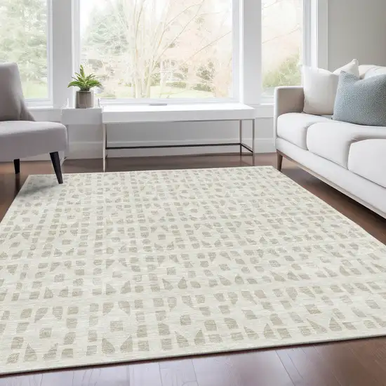Ivory And Beige Geometric Washable Area Rug With UV Protection Photo 5