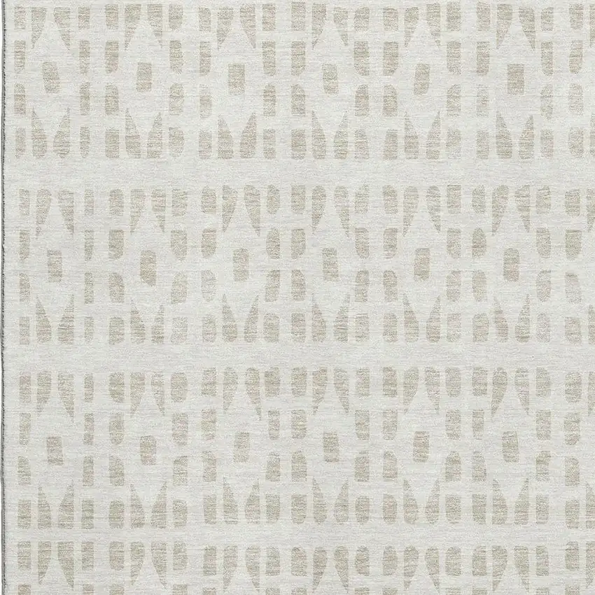 Ivory And Beige Geometric Washable Area Rug With UV Protection Photo 2