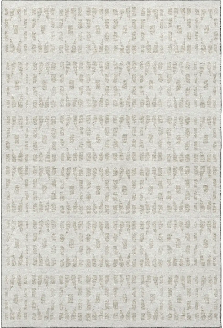 Ivory And Beige Geometric Washable Area Rug With UV Protection Photo 3