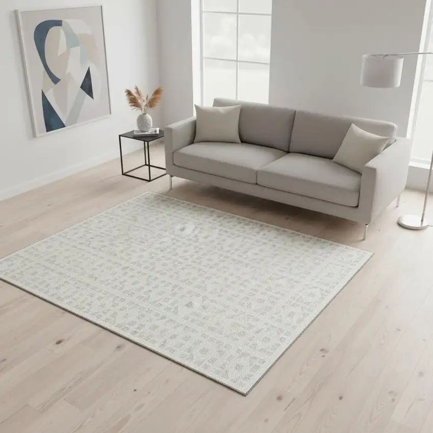 Ivory And Beige Geometric Washable Area Rug With UV Protection Photo 2