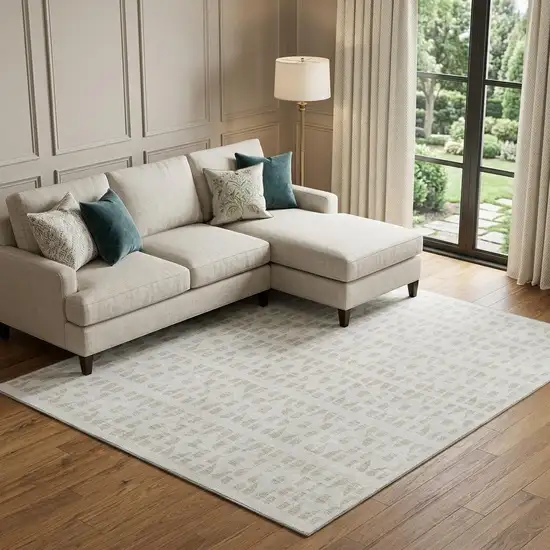 Ivory And Beige Geometric Washable Area Rug With UV Protection Photo 1