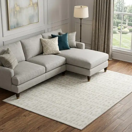 Ivory And Beige Geometric Washable Area Rug With UV Protection Photo 1