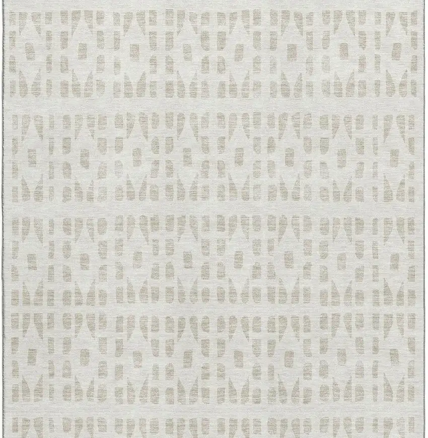 Ivory And Beige Geometric Washable Area Rug With UV Protection Photo 3