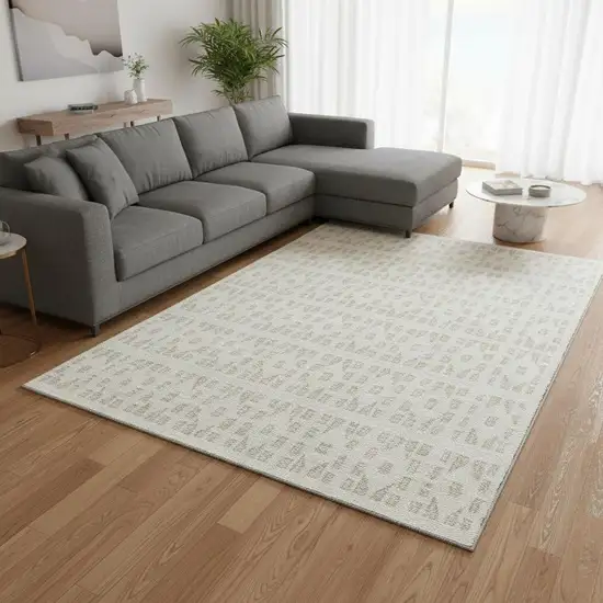 Ivory And Beige Geometric Washable Area Rug With UV Protection Photo 2