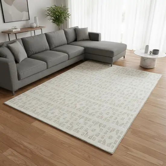 Ivory And Beige Geometric Washable Area Rug With UV Protection Photo 2