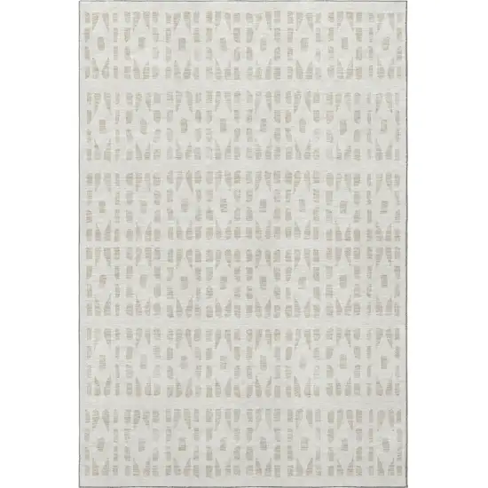 Ivory And Beige Geometric Washable Area Rug With UV Protection Photo 3