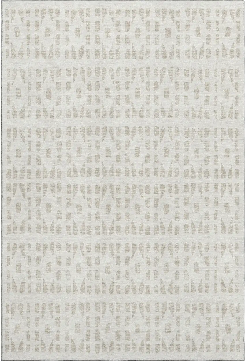 Ivory And Beige Geometric Washable Area Rug With UV Protection Photo 1