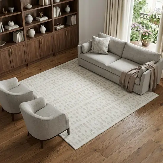 Ivory And Beige Geometric Washable Area Rug With UV Protection Photo 1