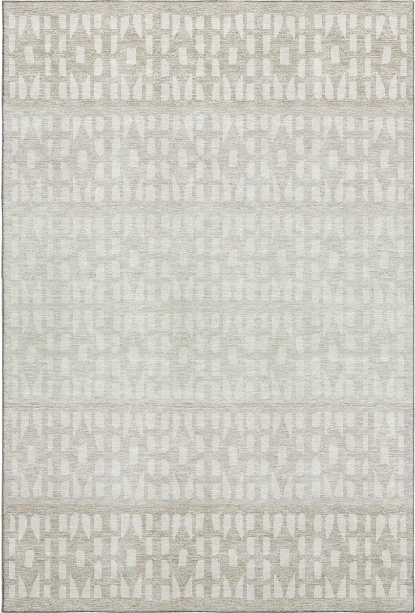 Ivory And Beige Geometric Washable Area Rug With UV Protection Photo 1