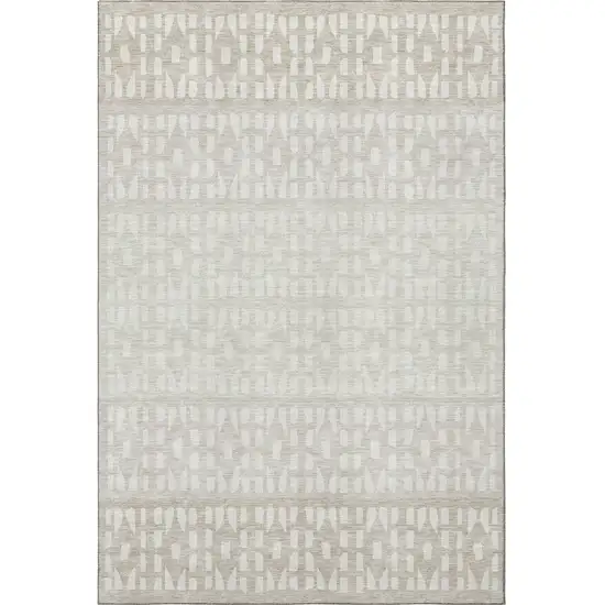 Ivory And Beige Geometric Washable Area Rug With UV Protection Photo 3