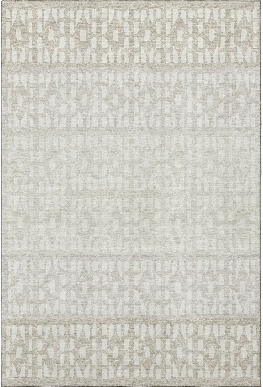 Ivory And Beige Geometric Washable Area Rug With UV Protection Photo 3