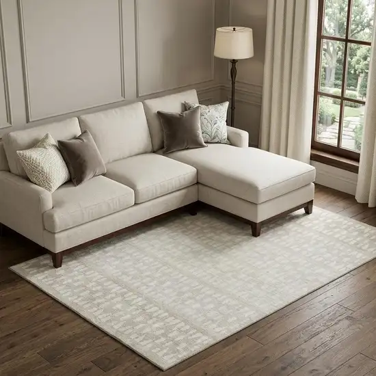 Ivory And Beige Geometric Washable Area Rug With UV Protection Photo 1