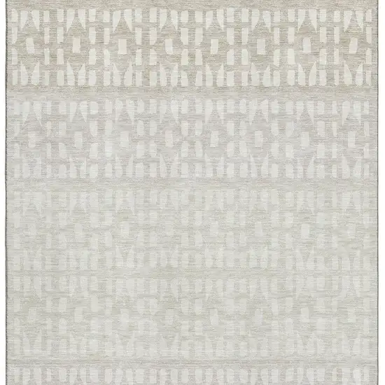 Ivory And Beige Geometric Washable Area Rug With UV Protection Photo 2