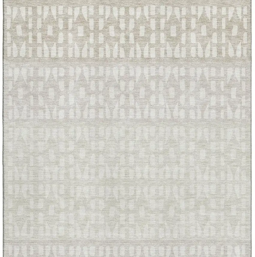Ivory And Beige Geometric Washable Area Rug With UV Protection Photo 3