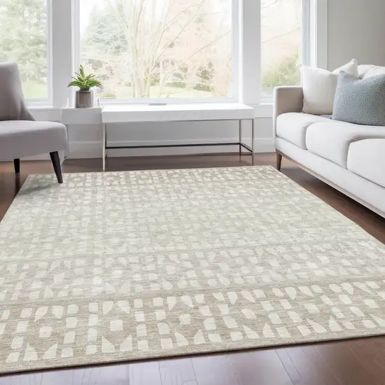 Ivory And Beige Geometric Washable Area Rug With UV Protection Photo 6