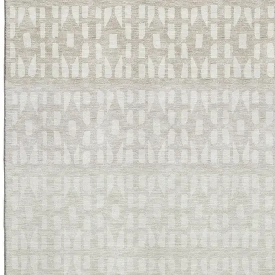 Ivory And Beige Geometric Washable Area Rug With UV Protection Photo 2