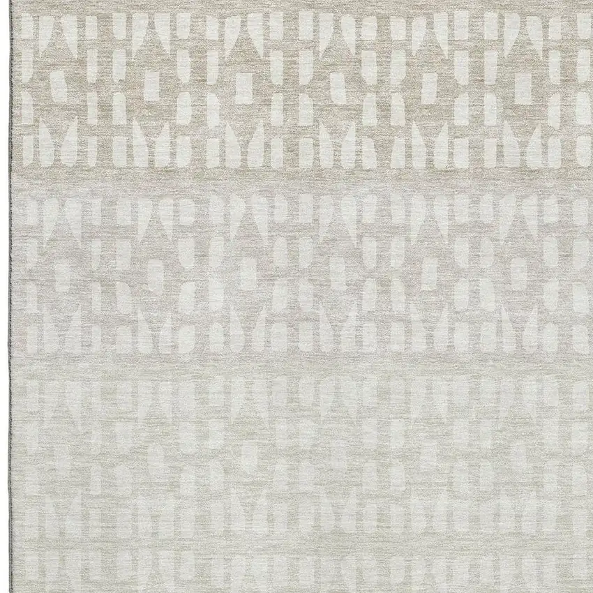 Ivory And Beige Geometric Washable Area Rug With UV Protection Photo 2