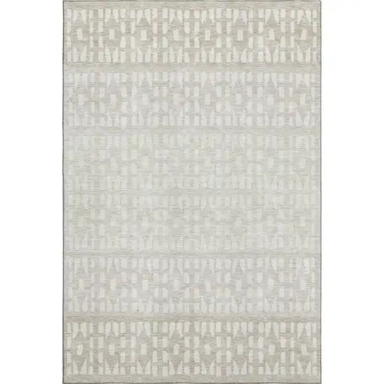 Ivory And Beige Geometric Washable Area Rug With UV Protection Photo 1