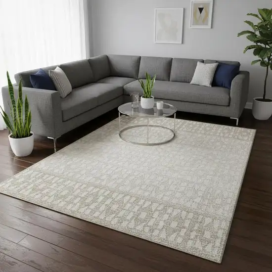Ivory And Beige Geometric Washable Area Rug With UV Protection Photo 2