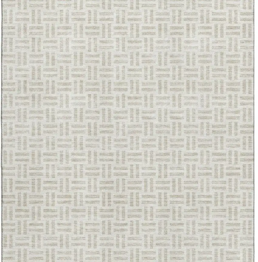 Ivory And Beige Geometric Washable Area Rug With UV Protection Photo 4