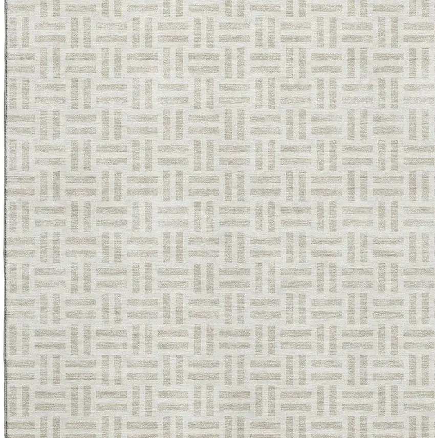 Ivory And Beige Geometric Washable Area Rug With UV Protection Photo 3