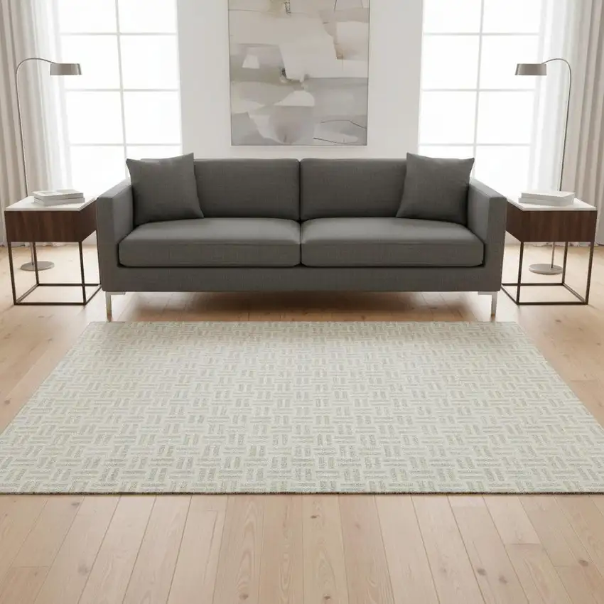 Ivory And Beige Geometric Washable Area Rug With UV Protection Photo 2