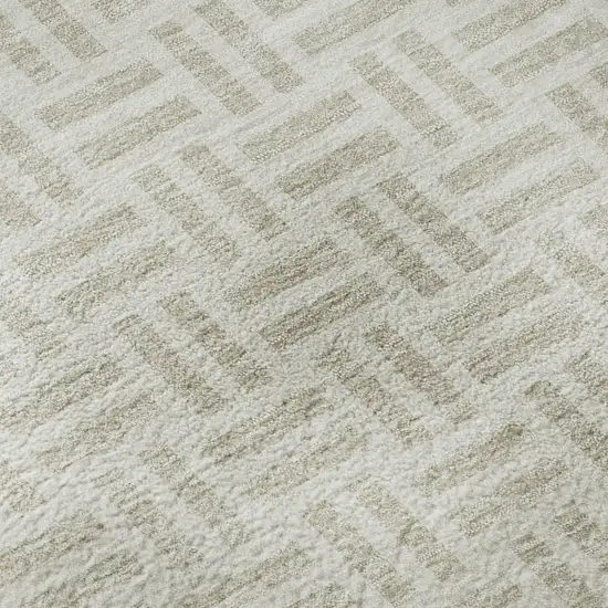 Ivory And Beige Geometric Washable Area Rug With UV Protection Photo 9