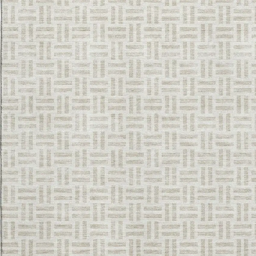 Ivory And Beige Geometric Washable Area Rug With UV Protection Photo 2