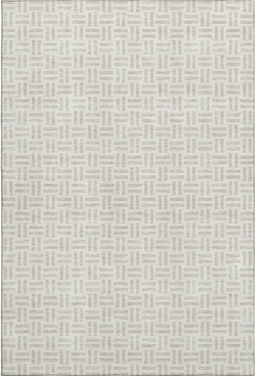 Ivory And Beige Geometric Washable Area Rug With UV Protection Photo 1