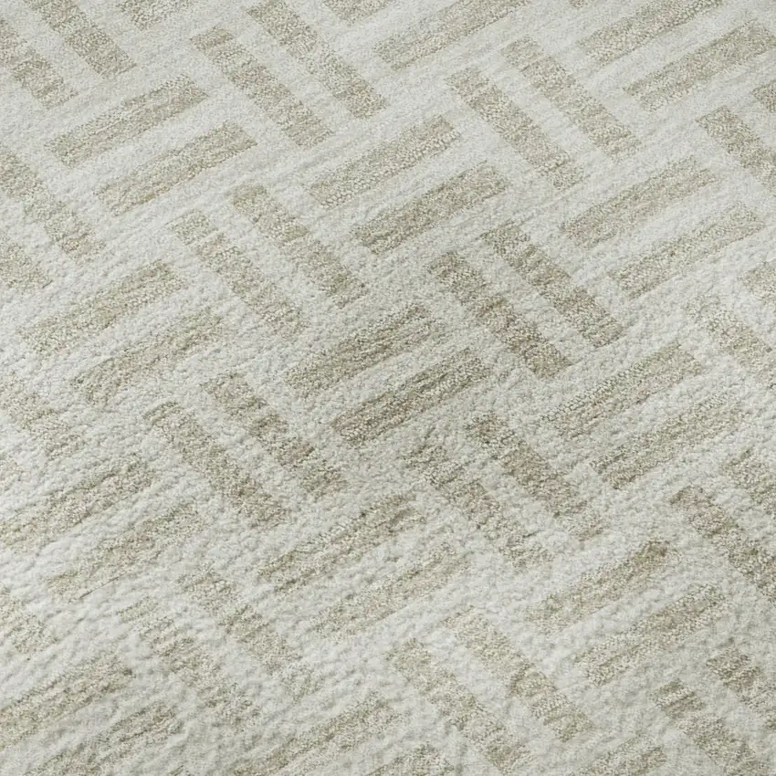 Ivory And Beige Geometric Washable Area Rug With UV Protection Photo 9