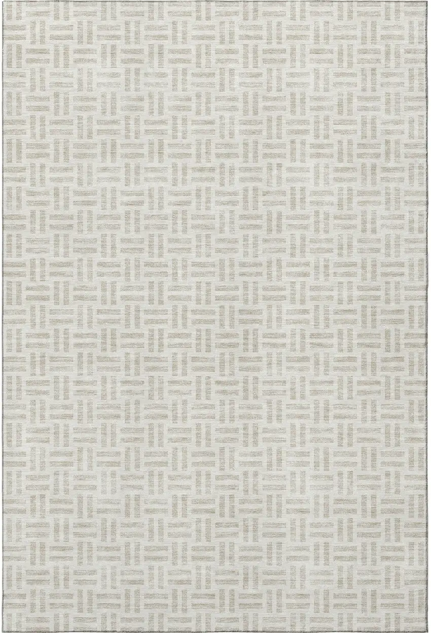 Ivory And Beige Geometric Washable Area Rug With UV Protection Photo 3