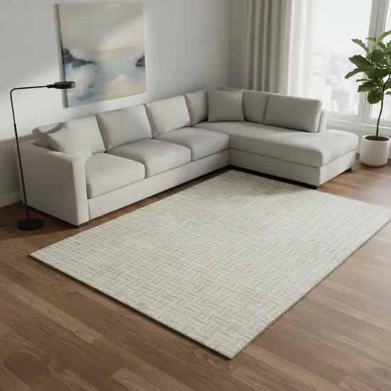 Ivory And Beige Geometric Washable Area Rug With UV Protection Photo 2