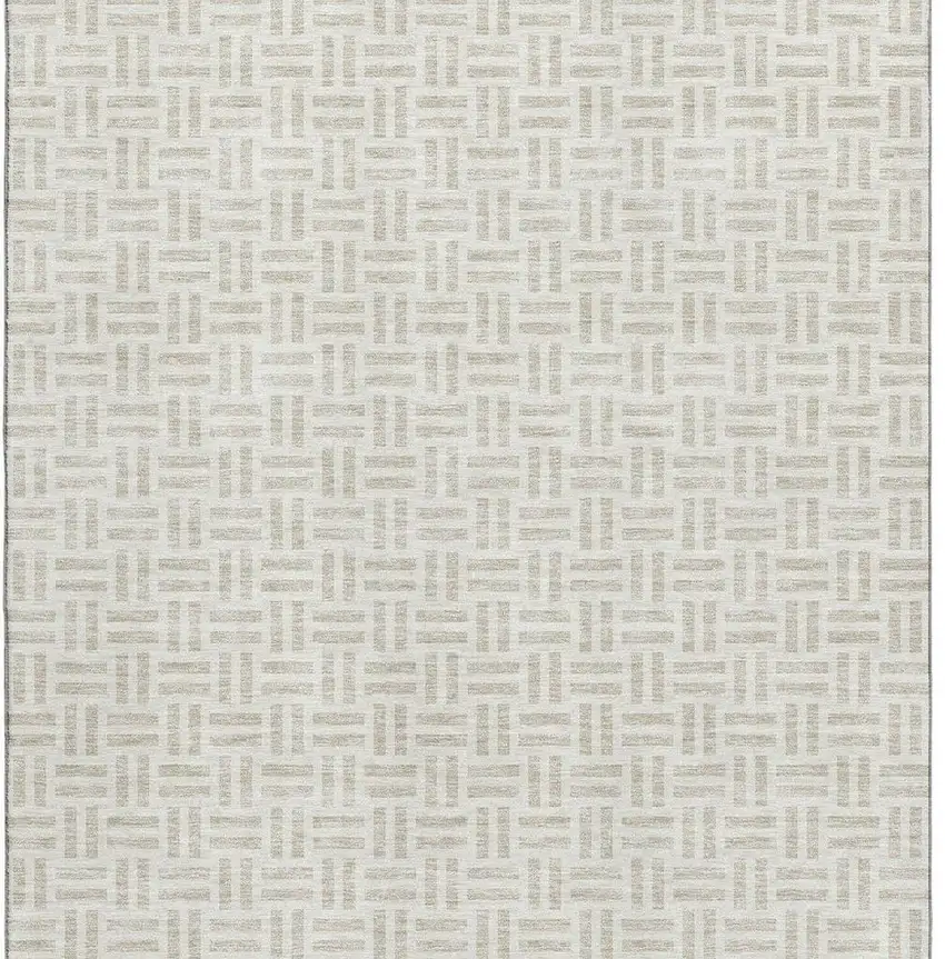 Ivory And Beige Geometric Washable Area Rug With UV Protection Photo 3