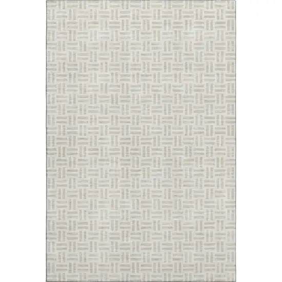 Ivory And Beige Geometric Washable Area Rug With UV Protection Photo 1