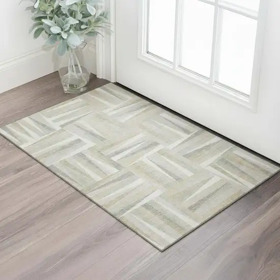 Ivory And Beige Geometric Washable Area Rug With UV Protection Photo 2