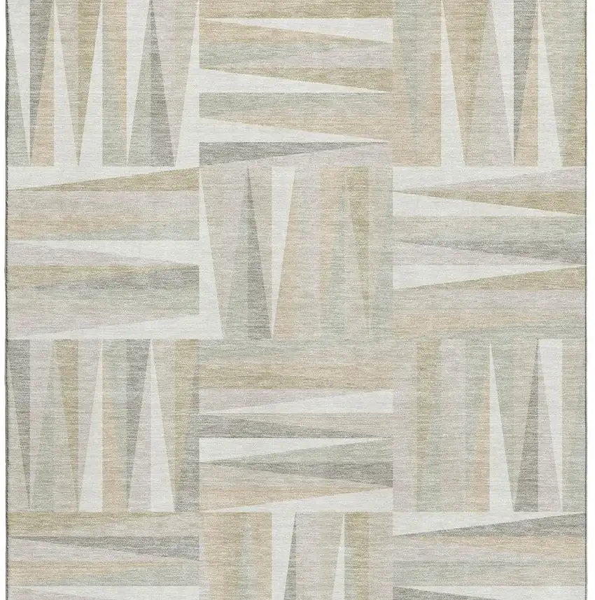 Ivory And Beige Geometric Washable Area Rug With UV Protection Photo 3