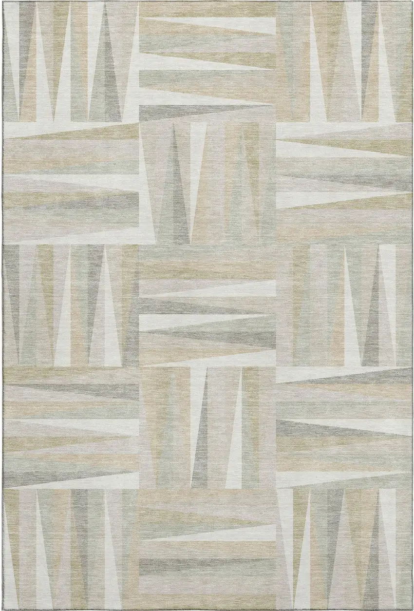 Ivory And Beige Geometric Washable Area Rug With UV Protection Photo 1