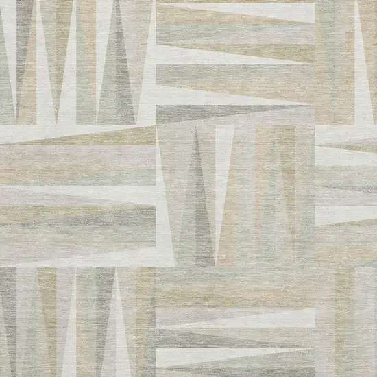Ivory And Beige Geometric Washable Area Rug With UV Protection Photo 2