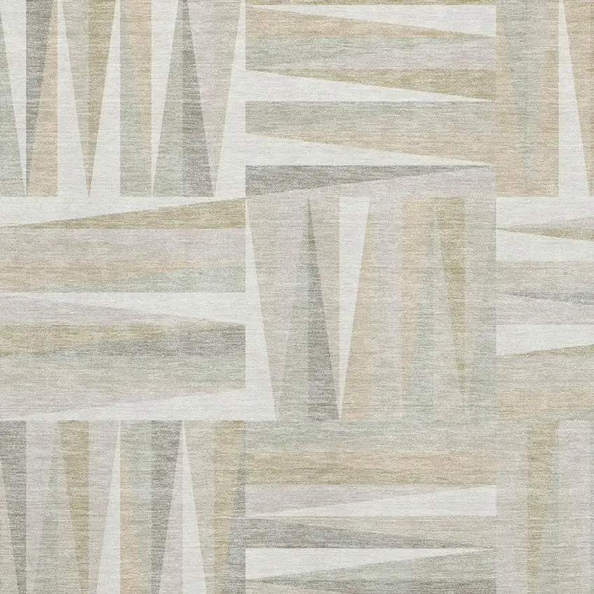 Ivory And Beige Geometric Washable Area Rug With UV Protection Photo 2