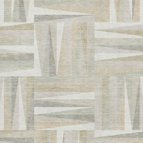 Ivory And Beige Geometric Washable Area Rug With UV Protection Photo 2