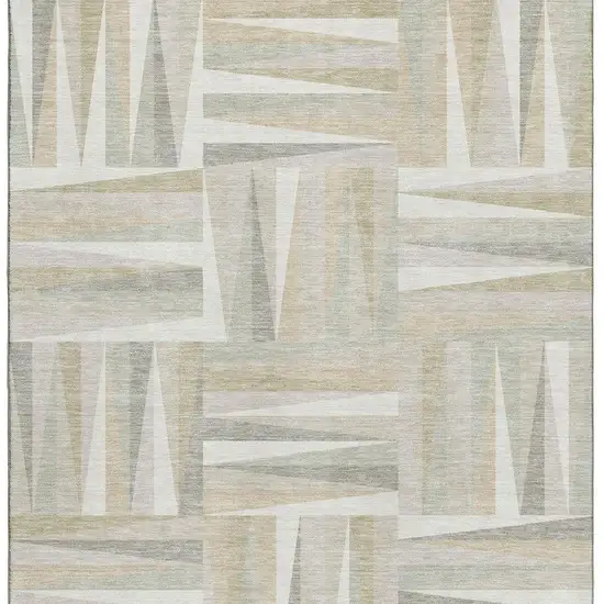 Ivory And Beige Geometric Washable Area Rug With UV Protection Photo 3