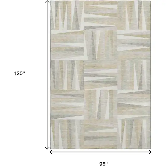 Ivory And Beige Geometric Washable Area Rug With UV Protection Photo 9